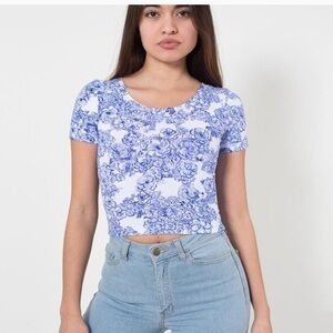 American Apparel Blue and White Floral Crop Top